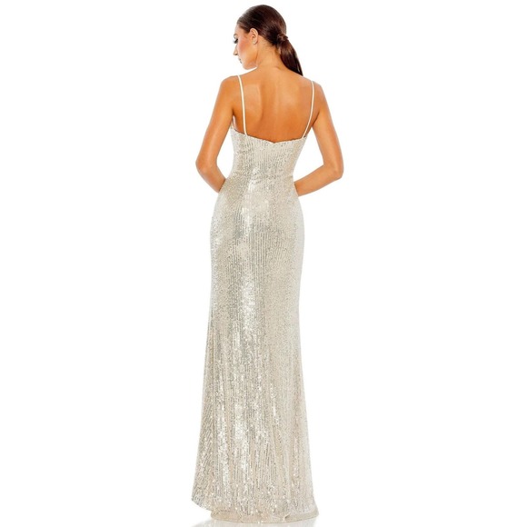 Mac Duggal NWT Sequin Sleeveless Column Gown Nude Silver Size 8 11276 - Picture 2 of 8
